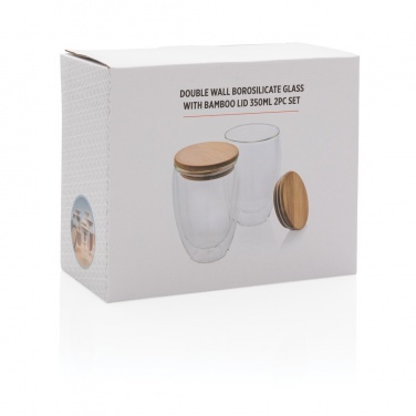 Logotrade promotional item picture of: Double wall borosilicate glass with bamboo lid 350ml 2pc set