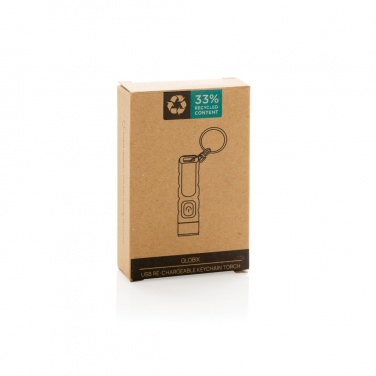 Logo trade business gifts image of: Globix RCS recycled plastic USB re-chargeable keychain torch
