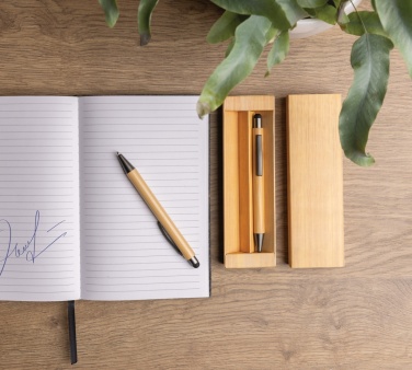 Logo trade advertising products picture of: Bamboo modern pen set in box