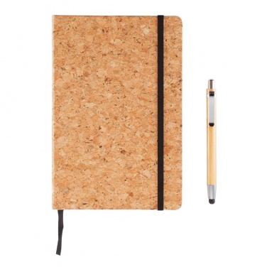 Logo trade corporate gifts image of: A5 notebook with bamboo pen including stylus