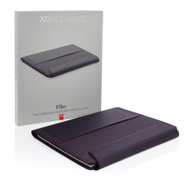 Logo trade advertising products image of: Fiko 5W wireless charging portfolio A4 with powerbank