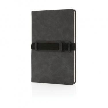 Logo trade promotional gifts picture of: Deluxe hardcover PU notebook A5 with phone and pen holder