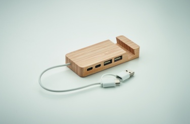 Logo trade promotional gifts picture of: Bamboo USB 4 ports hub