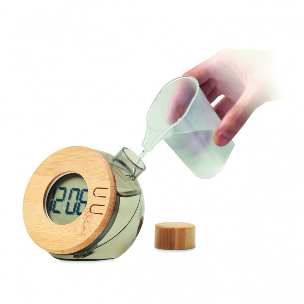 Logo trade promotional product photo of: Water powered bamboo LCD clock