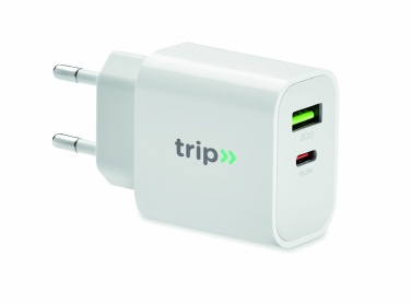 Logo trade advertising products picture of: 18W 2 port USB charger EU plug
