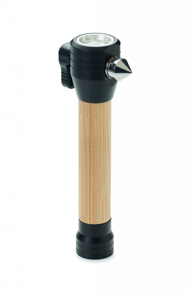 Logo trade promotional products image of: 3-in-1 bamboo flashlight with an emergency hammer and seatbelt cutter