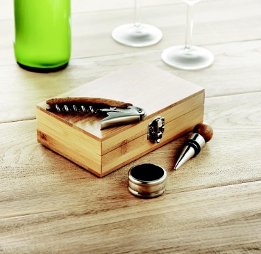 Logo trade promotional gifts image of: Wine set in bamboo box
