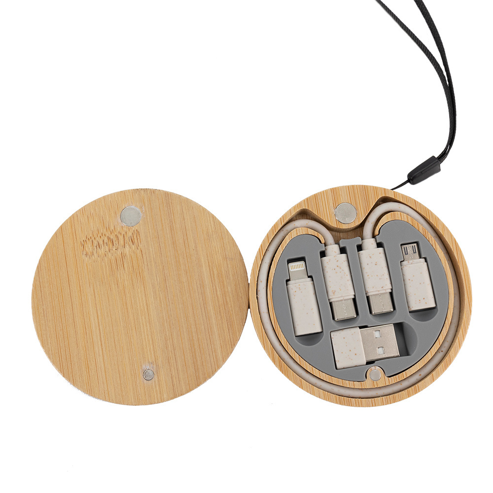 Logo trade promotional merchandise image of: 4in1 cable in wooden case, LH-ZM01