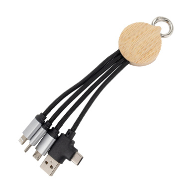Logotrade promotional item image of: 4-in-1 cable with elighted logo in a wooden casing, LH-ZMU05