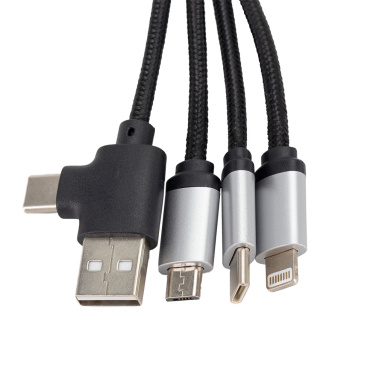 Logo trade promotional giveaways picture of: 4-in-1 cable with elighted logo in a wooden casing, LH-ZMU05