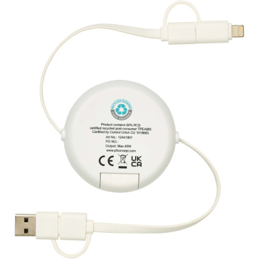 Logo trade promotional item photo of: Chechia 5-in-1 recycled plastic 100 cm retractable data sync and 45W fast charge cable