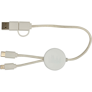 Logotrade business gift image of: Chechia 5-in-1 recycled plastic 30 cm data sync and 27W fast charge cable with bamboo details
