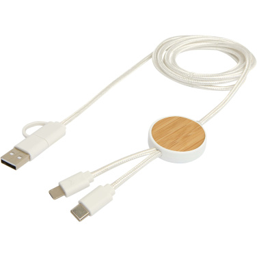 Logo trade promotional product photo of: Chechia 5-in-1 recycled plastic 150 cm data sync and 27W fast charge cable with bamboo details