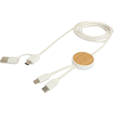 Logotrade advertising product image of: Chechia 5-in-1 recycled plastic 150 cm data sync and 27W fast charge cable with bamboo details