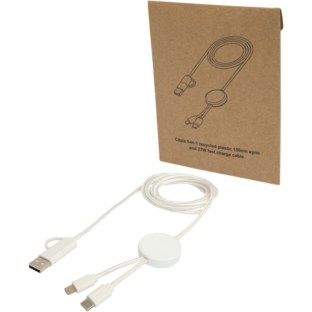 Logotrade promotional gifts photo of: Citala 5-in-1 recycled plastic 150 cm data sync and 27W fast charge cable