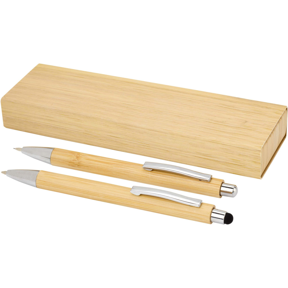Logotrade promotional item picture of: Oblys bamboo ballpoint pen and mechanical pencil set (black ink)