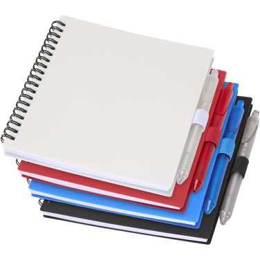 Logo trade promotional merchandise image of: Niove recycled plastic soft cover notebook and ballpoint pen set (blue ink)