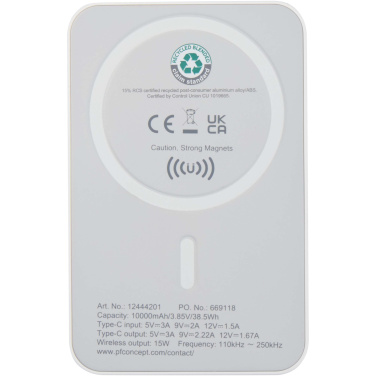 Logo trade promotional merchandise photo of: Acrab 10.000 mAh 15W magnetic wireless power bank with 20W PD - made from recycled plastic
