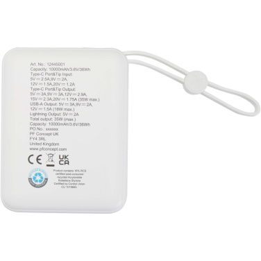 Logo trade promotional gift photo of: Acrux 10.000 mAh 35W tablet power bank with built in Type-C cable - made from recycled plastic