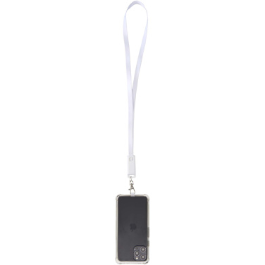 Logotrade promotional product image of: Franz recycled plastic smartphone lanyard with built-in data sync and 65W fast charge 5-in-1 cable