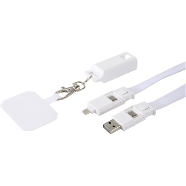 Logo trade advertising products picture of: Franz recycled plastic smartphone lanyard with built-in data sync and 65W fast charge 5-in-1 cable