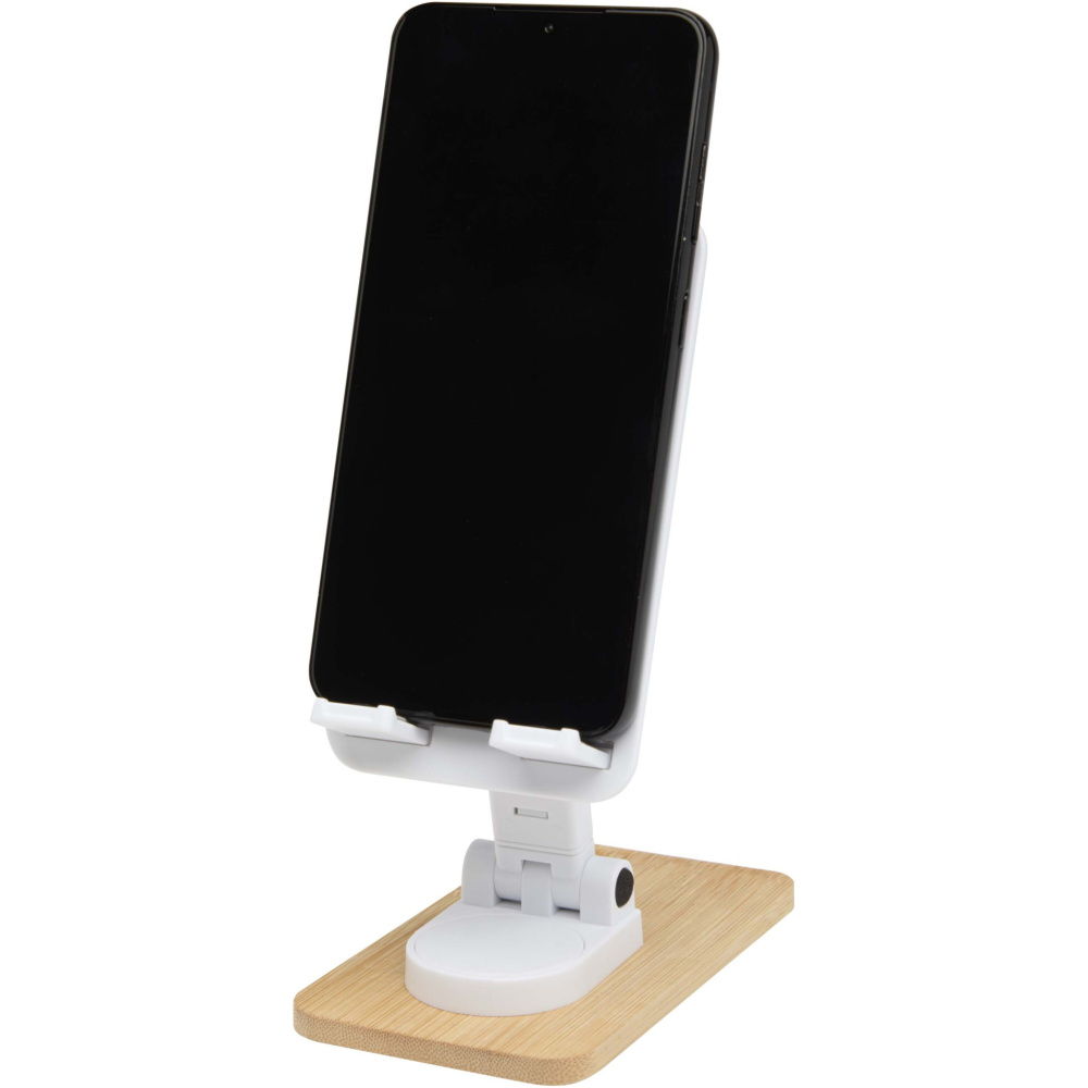 Logo trade promotional product photo of: Alfirk recycled plastic foldeable desk phone stand with bamboo details