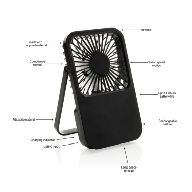 Logo trade corporate gifts picture of: Aervina RCS recycled plastic re-chargeable desk fan