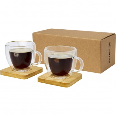 Logotrade ärikingi foto: Manti 2-osaline 100 ml topeltseinaga klaasist tass bambusest alusega 