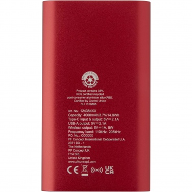 Logotrade firmakingitused pilt: Juice 4000 mAh Type-C taaskasutatud alumiiniumist juhtmevaba toitepank 