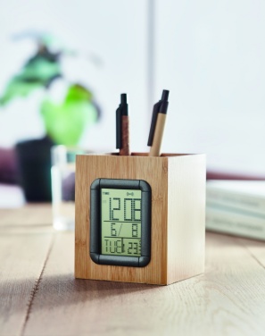 Logotrade reklaamkingid pilt: Bambusest pliiatsihoidja ja LCD kell
