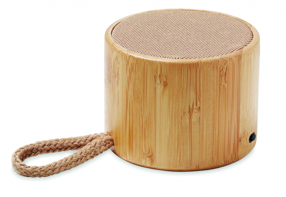Logo trade reklaamkingitused foto: Ümmargune bambusest juhtmevaba kõlar