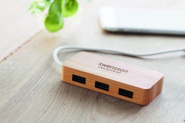 Logo trade reklaamtoote pilt: Bambusest USB 3 pordiga jaotur