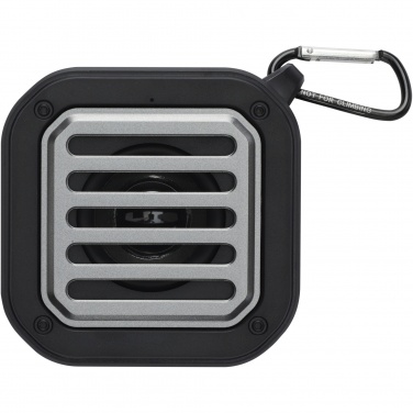 Logo trade mainoslahja ja liikelahja tuotekuva: Solo 3 W:n IPX5 RCS -kierrätetystä muovista valmistettu, aurinkoenergialla toimiva Bluetooth®-kaiutin jousihaalla 