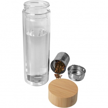 Logotrade liikelahjat mainoslahjat tuotekuva: Bailey 400 ml:n borosilikaattilasinen infuusiopullo bambukannella