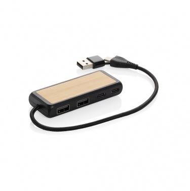 Logotrade liikelahja tuotekuva: Link RCS kaksoistulo USB-hub kierrätysmuovia ja bambua