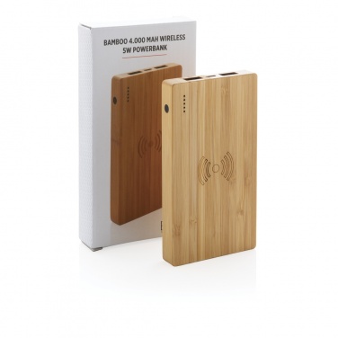 Logo trade mainostuotet tuotekuva: Bamboo 4000 mAh:n langaton 5W varavirtalähde