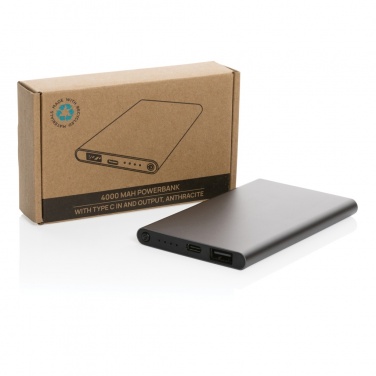 Logo trade liikelahjat tuotekuva: 4000mAh virtapankki USB-C:llä RCS muovista/alumiinista