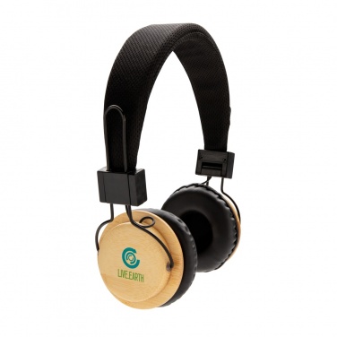 Logo trade mainoslahja ja liikelahja tuotekuva: Langattomat kuulokkeet bambusta