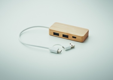 Logo trade mainoslahja kuva: 3 portin USB-keskitin bambua