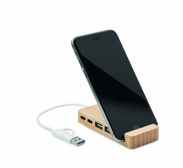 Logotrade mainoslahja ja liikelahja kuva: 4 portin USB-keskitin bambua