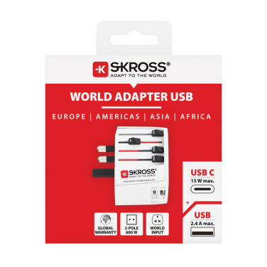 Logo trade mainoslahjat tuotekuva: SKROSS World Travel MUV 2-napainen USB A ja C adapteri