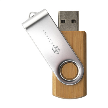 Logo trade mainoslahja ja liikelahja tuotekuva: USB Twist Bamboo varastossa 32 Gt