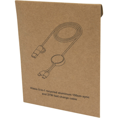 Logo trade mainoslahja ja liikelahja tuotekuva: Alasia kierrätysalumiininen ja -muovinen 150 cm:n ja 27 W:n datasynkronoiva 5-in-1-pikalatauskaapeli