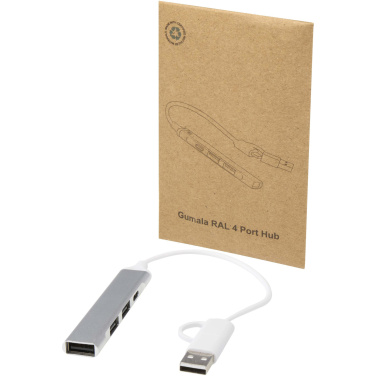Logo trade mainoslahjat tuotekuva: Alkaid 4-porttinen kierrätetystä alumiinista valmistettu USB-A- ja Type-C-keskitin, jossa kaksi sisääntuloa