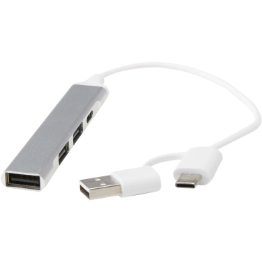 Logo trade liikelahjat mainoslahjat kuva: Alkaid 4-porttinen kierrätetystä alumiinista valmistettu USB-A- ja Type-C-keskitin, jossa kaksi sisääntuloa