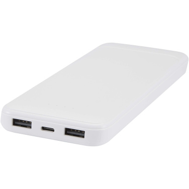 Logo trade mainoslahja ja liikelahja tuotekuva: Adhil 10 000 mAh:n ja 10 W:n kierrätetystä muovista valmistettu varavirtalähde, jossa on kaksi sisäänrakennettua kaapelia