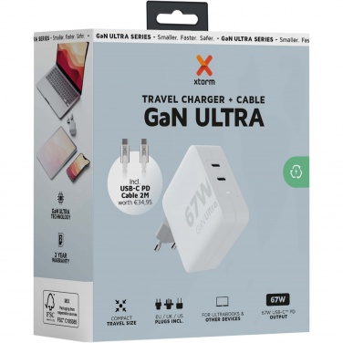 Logotrade biznesa dāvanas foto: Xtorm XVC2067 GaN Ultra 67W ceļojumu lādētājs ar 100W USB-C PD kabeli
