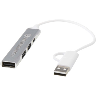 Logotrade biznesa dāvanas foto: Alkaid 4 portu pārstrādāta alumīnija USB-A un C tipa centrmezgls ar divām ieejām