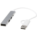 Alkaid 4 portu pārstrādāta alumīnija USB-A un C tipa centrmezgls ar divām ieejām, Sudrabs