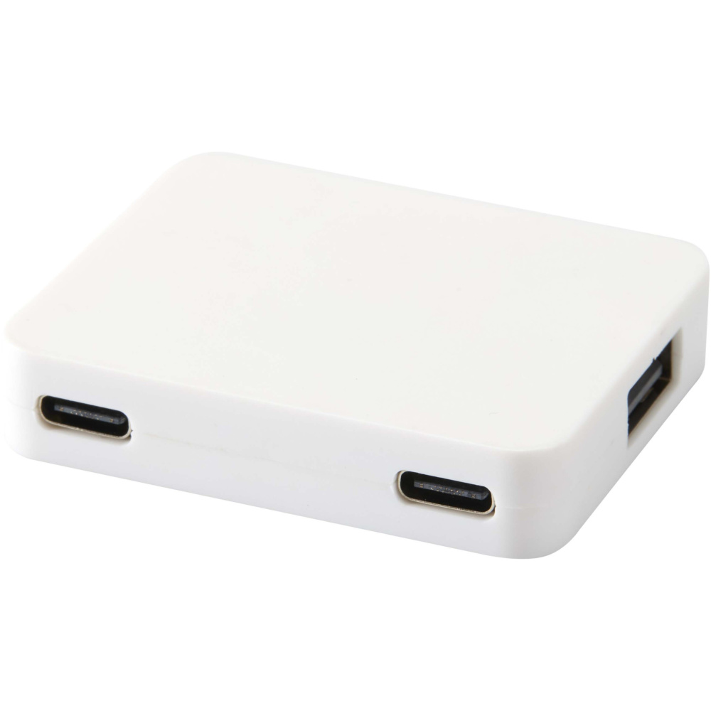 Логотрейд бизнес-подарки картинка: Gaia 4-портовый USB-концентратор с выходом USB-A и Type-C и двойным входом — изготовлен из переработанного пластика